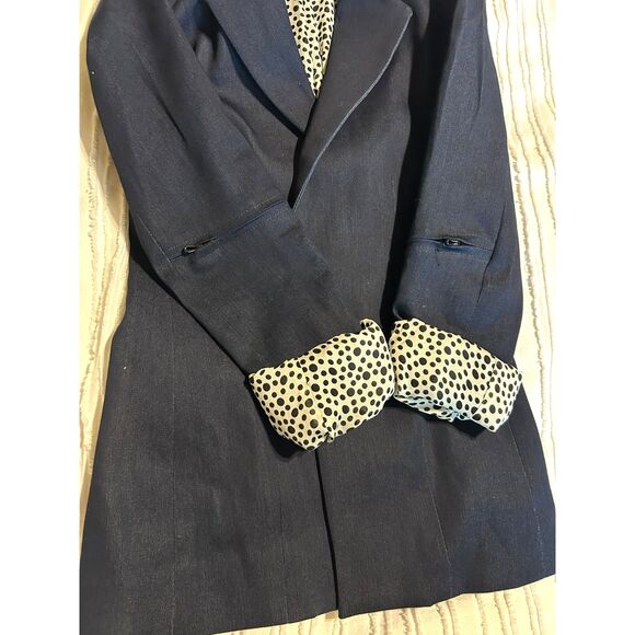 Daniela Corte Denim Blazer Polka Dot Silk Lining Women's size 38 XS EUC - Picture 3 of 8